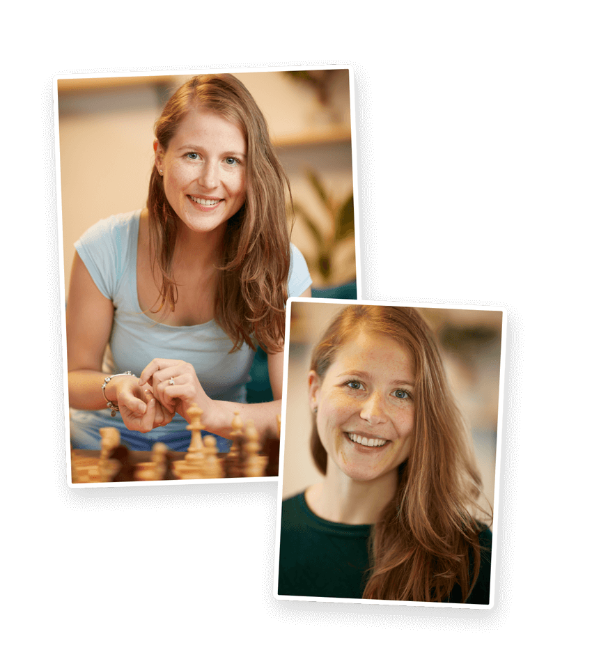 2 Bilder von Schachgroßmeisterin Melanie Lubbe untereinander platziert.