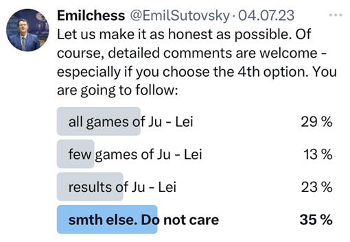 Twitter Beitrag von Emil Sutovsky über die Frauenweltmeisterschaft