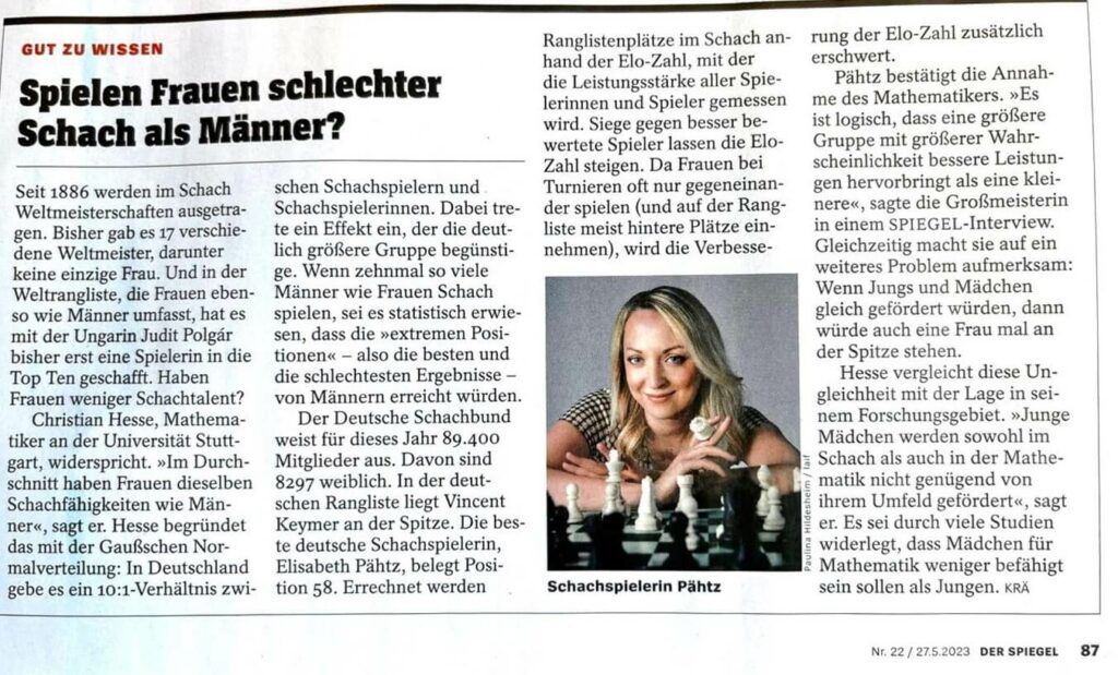 Zeitungsartikel "Spielen Frauen schlechter Schach als Männer?"